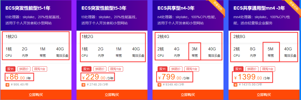 阿里云ECS突发性能型t5实例可以开启无性能约束模式啦~参加拼团3年仅需229元